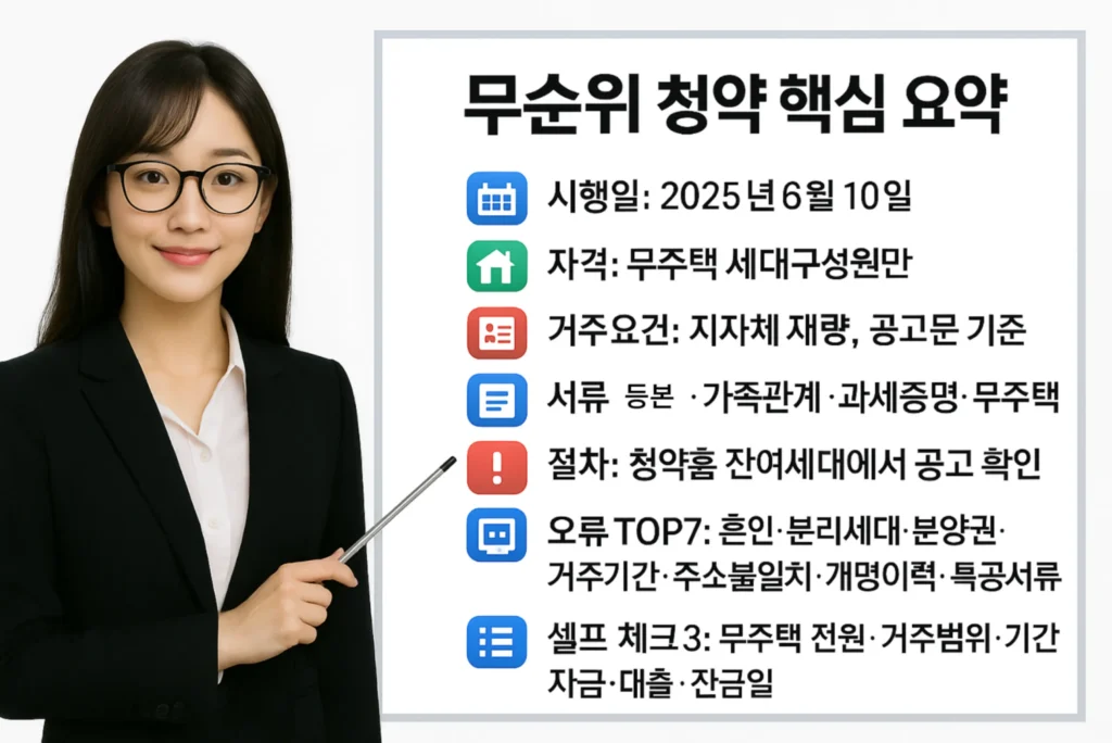 무순위 청약 거주요건 단지별 기준 “무순위 청약 핵심 정리: 시행일·자격·거주요건·서류·오류·셀프체크”