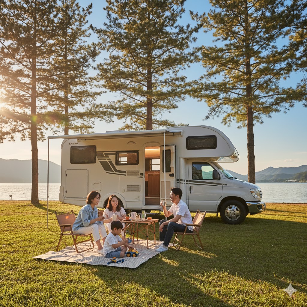 AS 걱정 없이 행복하게 캠핑하는 한국 가족의 모습