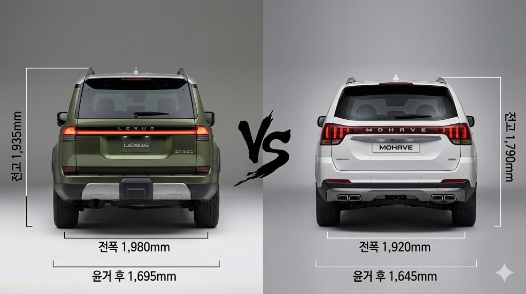 렉서스 GX 550 후면 디자인과 기아 모하비 후면 디자인 차이점 비교