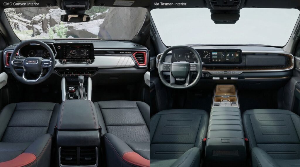 GMC 캐니언 럭셔리 실내와 기아 타스만 대시보드 비교