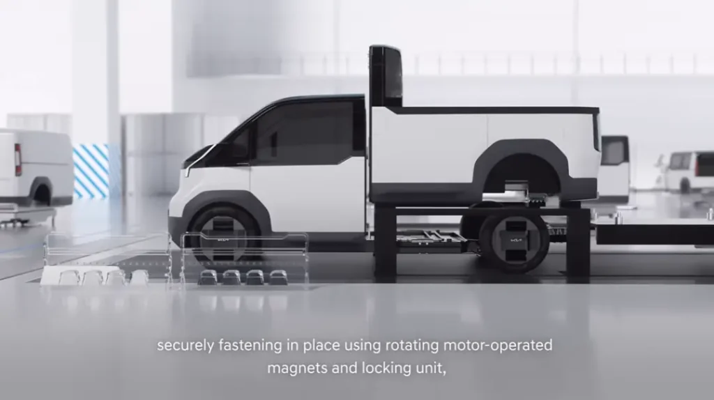 기아 PV5 PBV 전용 플랫폼 모듈 교체 기술 및 이지 스왑(Easy Swap) 구조 예시