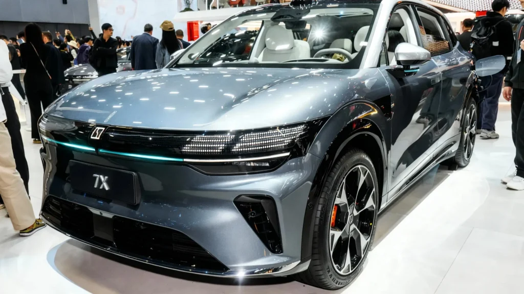 Zeekr 7X grey model in showroom under professional lighting