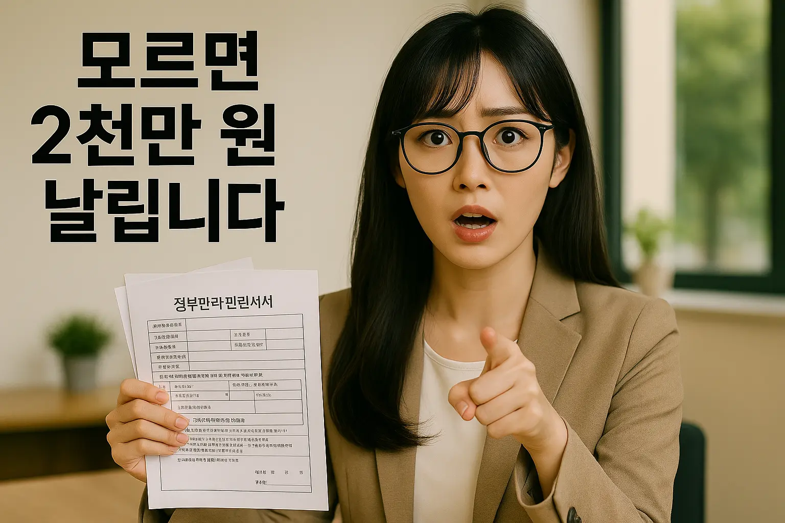 서류를 들고 “모르면 2천만 원 날린다”고 설명하는 여성