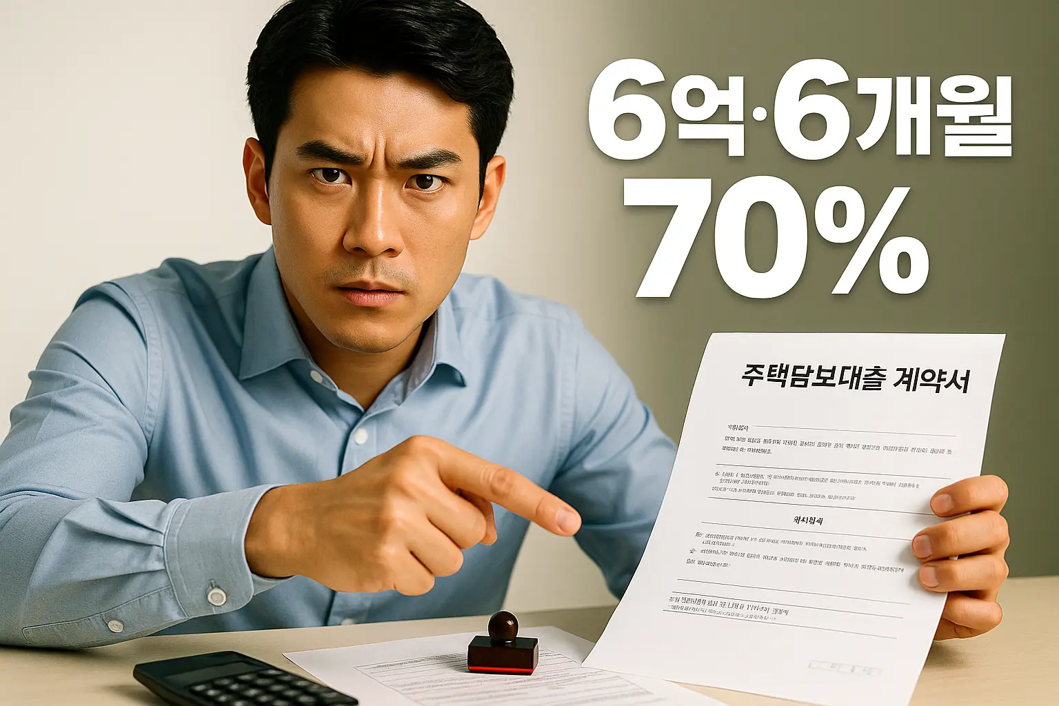 생애최초 LTV 70% “주택담보대출 계약서와 6억·6개월·70% 규정을 확인하는 장면”
