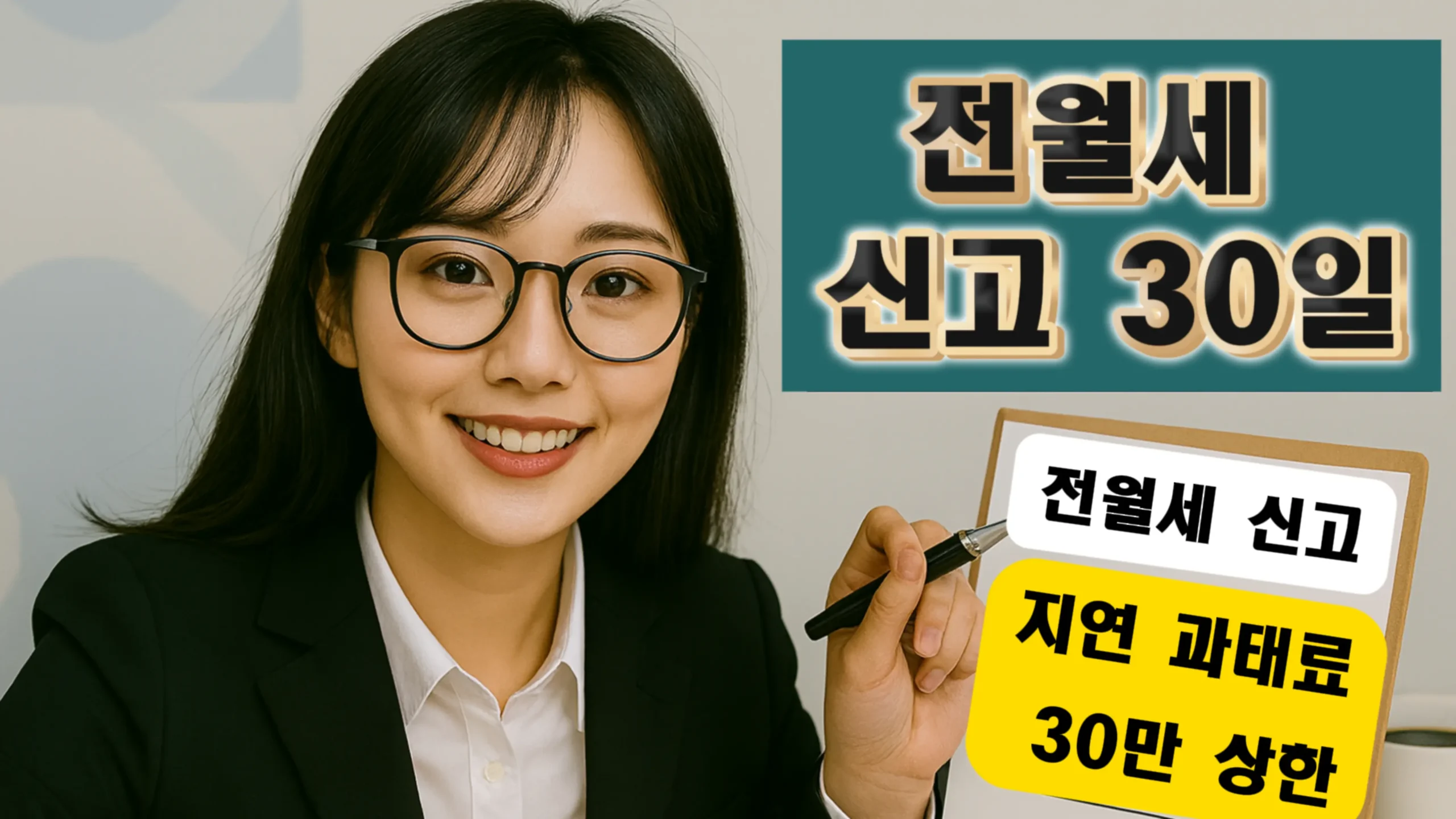 임대차신고제 과태료 기준 안경을 쓴 상담사가 ‘전월세 신고 30일’ 보드를 가리키는 장면
