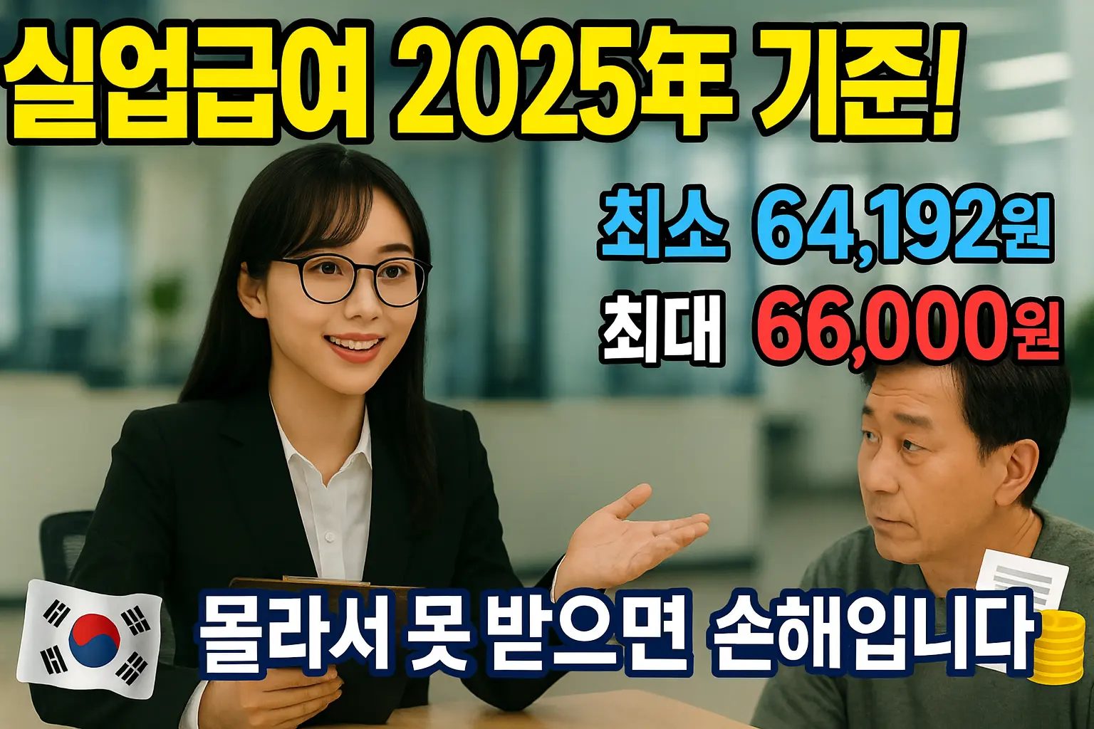 실업급여 수급자격 2025 가이드 “실업급여 2025 핵심 숫자: 평균임금 60%, 일 하한 64,192원, 상한 66,000원”