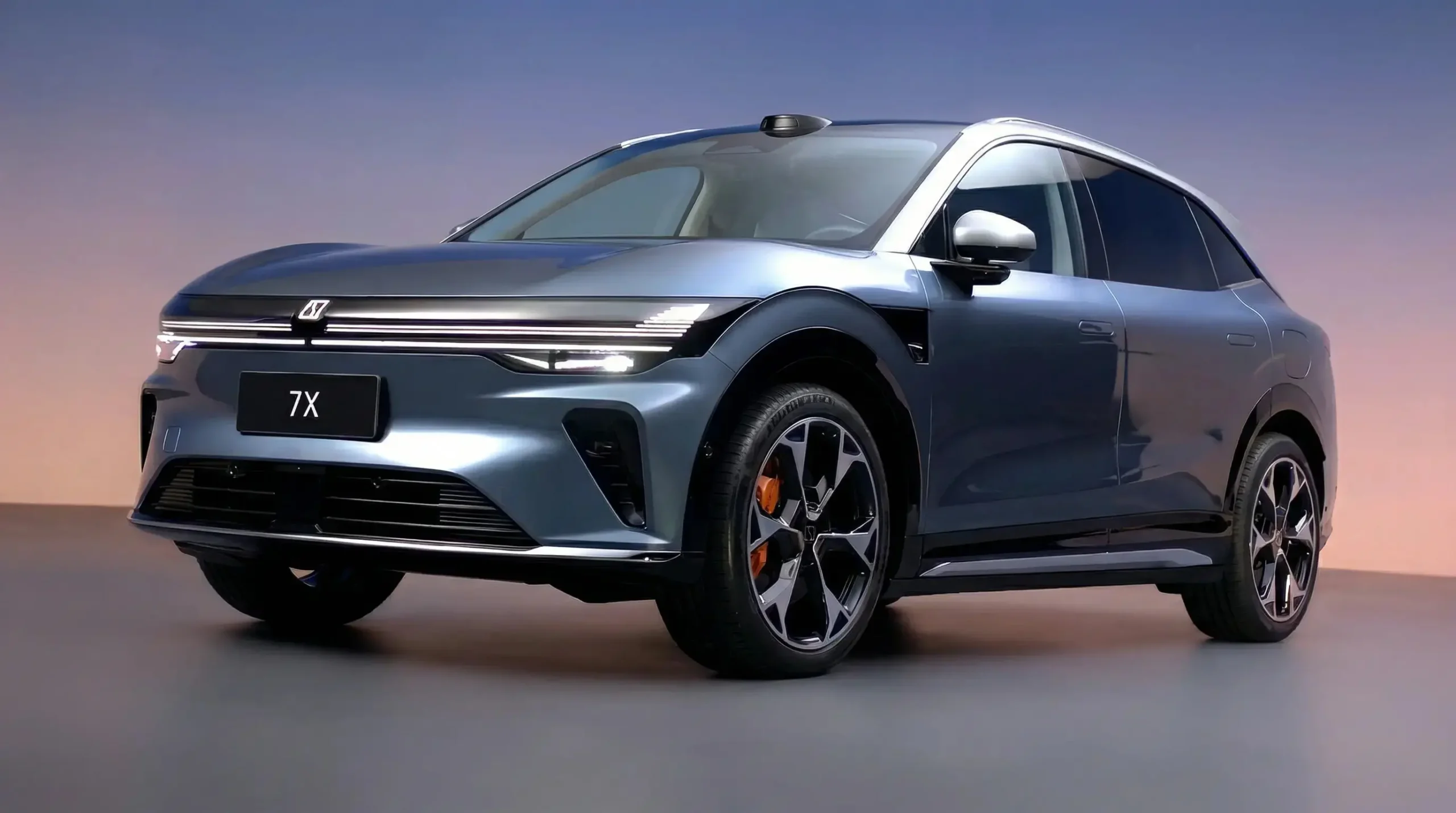 Zeekr 7X blue electric SUV front view showing aggressive design